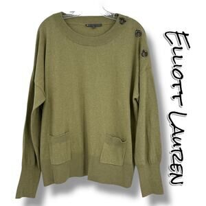 Elliott Lauren Olive Cotton Cashmere Sweater Womens XL Toggle Shoulder Pockets